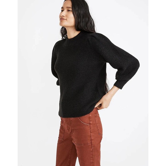 Madewell Eaton Puff Sleeve Pullover Sweater Black Women's Size Medium H13972 - Picture 12 of 12